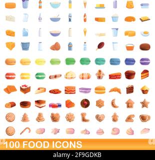 100 food icons set. Cartoon illustration of 100 food icons vector set isolated on white background Stock Vector