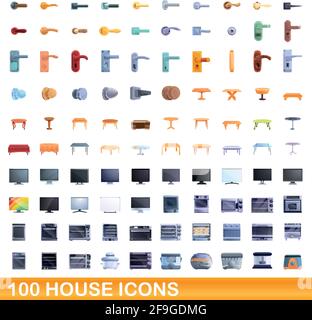 100 house icons set. Cartoon illustration of 100 house icons vector set isolated on white background Stock Vector