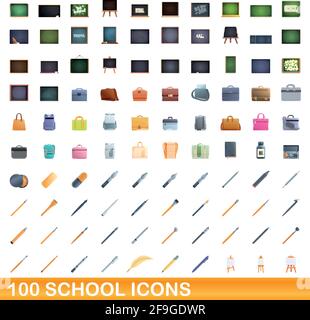 100 school icons set. Cartoon illustration of 100 school icons vector set isolated on white background Stock Vector