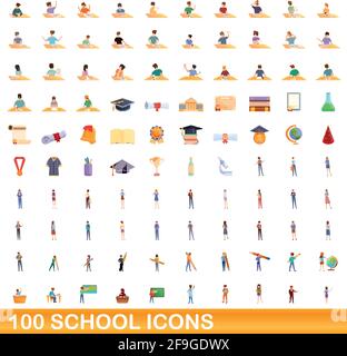 100 school icons set. Cartoon illustration of 100 school icons vector set isolated on white background Stock Vector