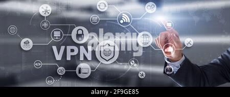 Virtual private network VPN. Provides privacy, anonymity and security to users by creating a private network connection across a public network connec Stock Photo