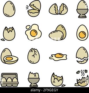 Eggshell icons set. Outline set of eggshell vector icons for web design isolated on white background Stock Vector