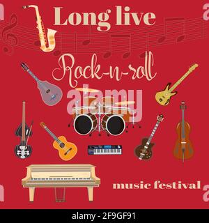 Long live Rock and roll flat style design template Stock Vector