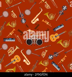 Vector seamless pattern with jazz music Stock Vector