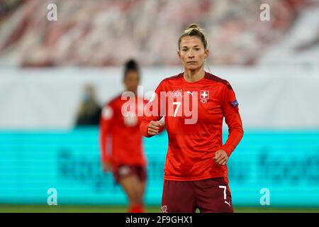 Thun, Switzerland. 13th Apr, 2021. Sandy Maendly (7 Switzerland) in action during the UEFA Womens Championship Qualifier Playoff game between Switzerland and Czech Republic at Stockhorn Arena in Thun, Switzerland. Credit: SPP Sport Press Photo. /Alamy Live News Stock Photo