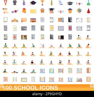 100 school icons set. Cartoon illustration of 100 school icons vector set isolated on white background Stock Vector