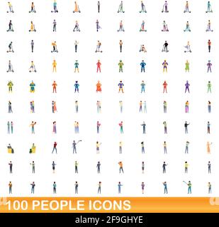 100 people icons set. Cartoon illustration of 100 people icons vector set isolated on white background Stock Vector