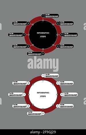Infographic with 8 steps business diagram for presentation black white red outline Stock Vector