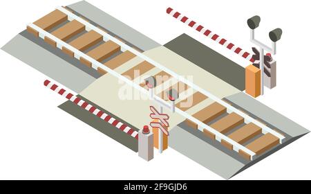 Railway cross road barrier icon. Isometric of Railway cross road barrier vector icon for web design isolated on white background Stock Vector