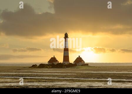 Lighthouse Westerheversand, Westerhever, North Sea, Schleswig-Holstein, Germany Stock Photo