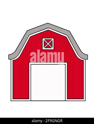 illustration of a red barn. Door can be used for text. White background. Stock Photo