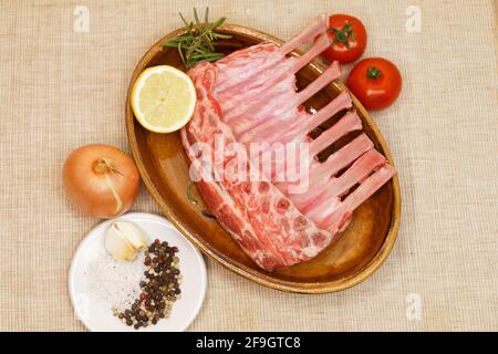 raw lamb chops with different ingredients Stock Photo