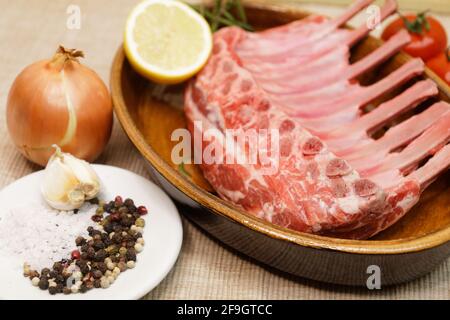 raw lamb chops with different ingredients Stock Photo