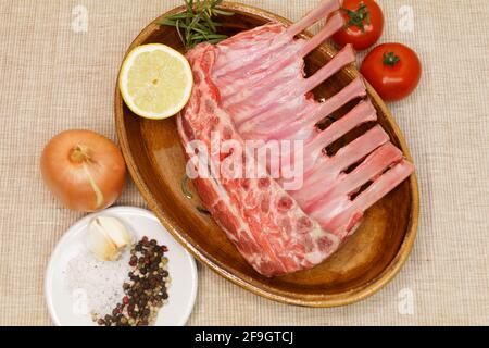 raw lamb chops with different ingredients Stock Photo