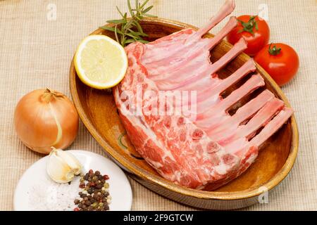 raw lamb chops with different ingredients Stock Photo