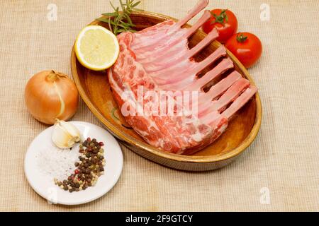 raw lamb chops with different ingredients Stock Photo