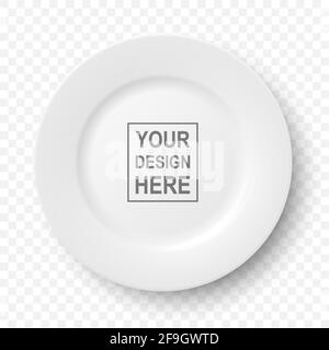 Vector 3d Realistic Ceramic, Porcelain Empty Dish White Plate Icon Closeup Isolated on Transparent Background. Food, Restaurant Menu, Kitchen Concept Stock Vector