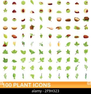 100 plant icons set. Cartoon illustration of 100 plant icons vector set isolated on white background Stock Vector