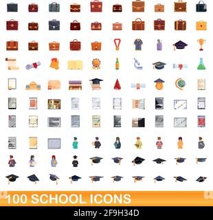 100 school icons set. Cartoon illustration of 100 school icons vector set isolated on white background Stock Vector