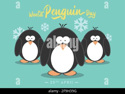 World Penguin Day Poster template, 25th April, cute Penguins illustration banner vector Stock Vector