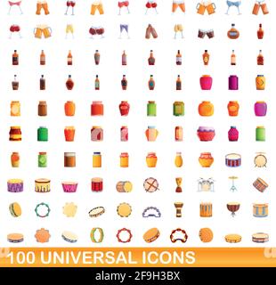 100 universal icons set. Cartoon illustration of 100 universal icons vector set isolated on white background Stock Vector