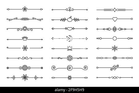 Flower and leaf vector line dividers, borders on isolated white. Decorative ornaments for scrapbook, card, book, wedding invate, menu or certificate. Chapter decorations and delimiters set. Stock Vector