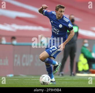 London, UK. 18th Apr, 2021. LONDON, United Kingdom, APRIL 18: Leicester City's Timothy Castagne during Emirates FA Cup Semi-Final between Leicester City and Southampton at Wembley stadium, London on 18th April 2021 Credit: Action Foto Sport/Alamy Live News Stock Photo