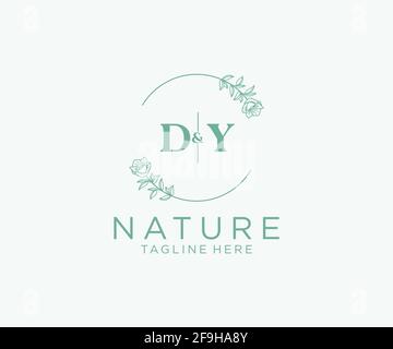DY letters Botanical feminine logo template floral, editable premade monoline logo suitable, Luxury feminine wedding branding, corporate. Stock Vector