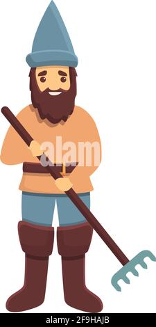 Garden gnome with rake icon. Cartoon of Garden gnome with rake vector icon for web design isolated on white background Stock Vector