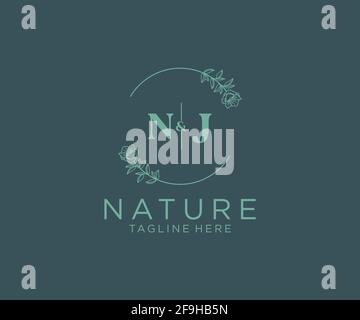 NJ letters Beautiful floral feminine editable premade monoline logo ...