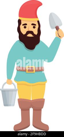 Garden gnome with farm tools icon. Cartoon of Garden gnome with farm tools vector icon for web design isolated on white background Stock Vector