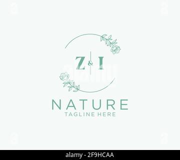 ZI letters Botanical feminine logo template floral, editable premade monoline logo suitable, Luxury feminine wedding branding, corporate. Stock Vector