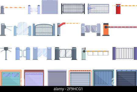 Automatic gate icons set. Cartoon set of automatic gate vector icons for web design Stock Vector