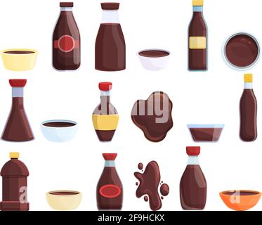 Soy sauce icons set. Cartoon set of soy sauce vector icons for web design Stock Vector