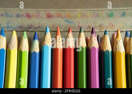 colored pencils in a box Stock Photo
