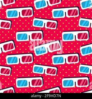 3d glasses seamless pattern vector illustration Stock Vector