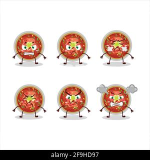 Bowl of chili cartoon character with various angry expressions. Vector illustration Stock Vector