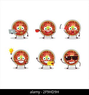 Bowl of chili cartoon character with various types of business emoticons. Vector illustration Stock Vector