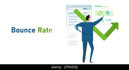 bounce rate number of visitor leave exit from website analytics website flow Stock Vector
