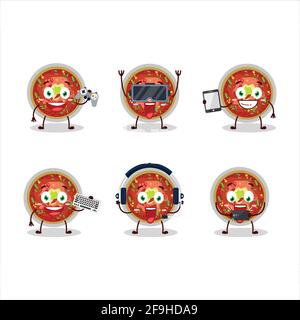 Bowl of chili cartoon character are playing games with various cute emoticons. Vector illustration Stock Vector