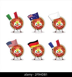 Bowl of chili cartoon character bring the flags of various countries. Vector illustration Stock Vector