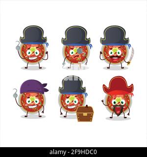 Cartoon character of bowl of chili with various pirates emoticons. Vector illustration Stock Vector