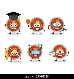 School student of bowl of chili cartoon character with various expressions. Vector illustration Stock Vector