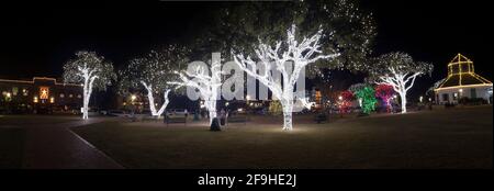 Holiday Light display on Marktplatz in the heart of historic Fredericksburg.Composite wide image Stock Photo