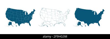 United States of America map. USA map with and without states isolated, vector Stock Vector