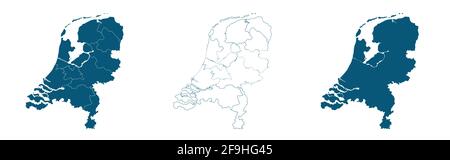 Map of Netherlands in blue on a white background Stock Vector