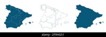 Spain Map blue. Spanish Border state. Transparent vector illustration Stock Vector