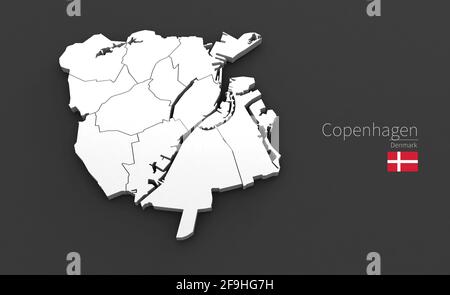 Copenhagen City Map. 3D Map Series of Cities in Denmark. Stock Photo