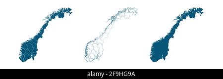 Geographical map of Norway isolated on white background Stock Vector