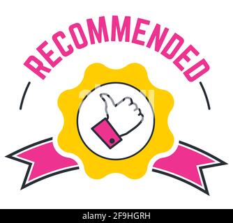 Recommended and approved banner with thumb up Stock Vector